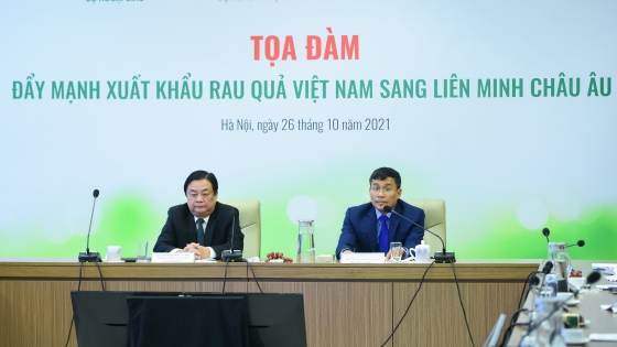 Tọa đàm trực tuyến “Đẩy mạnh xuất khẩu rau quả Việt Nam sang Liên minh châu Âu”. (Nguồn ảnh: nongnghiep.vn)